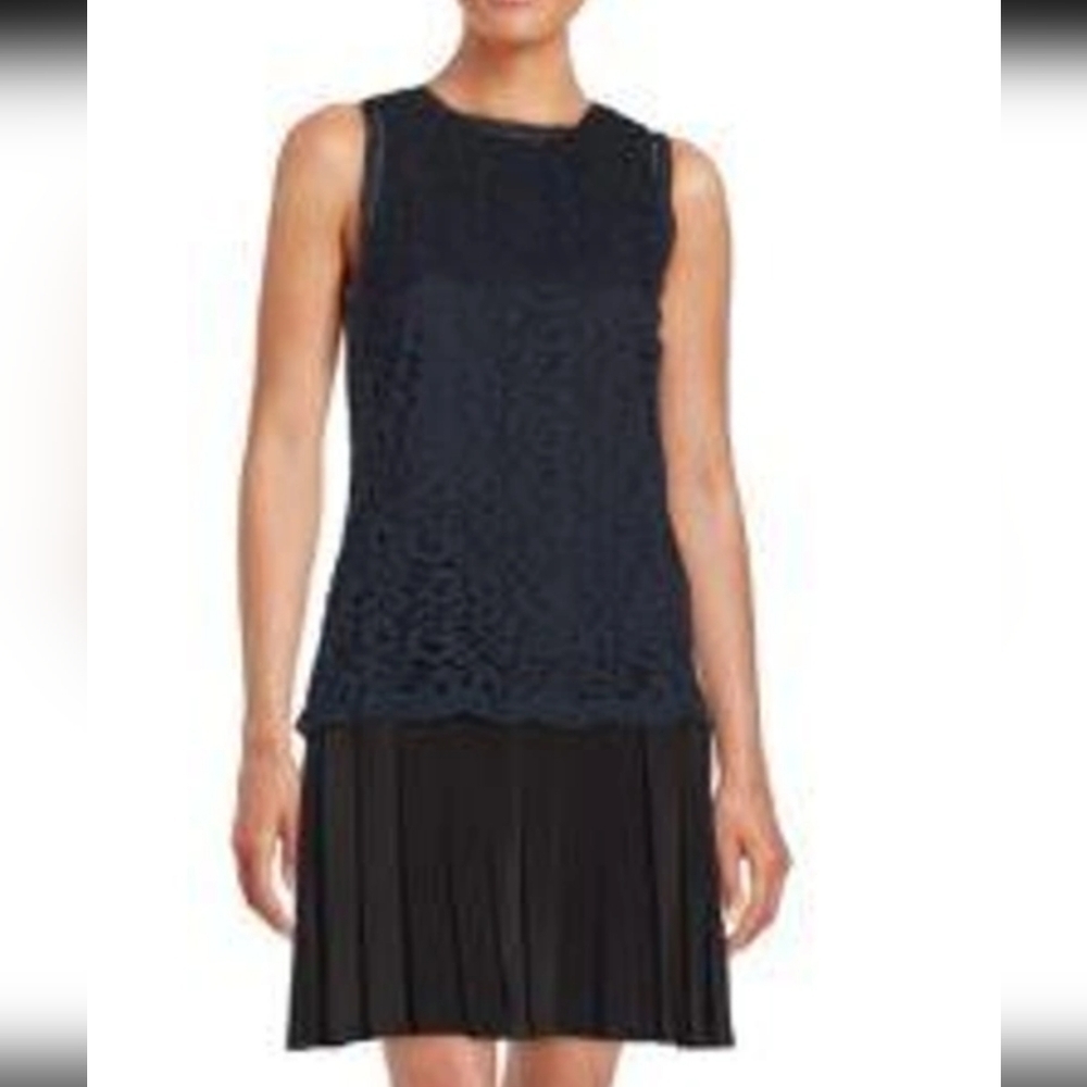Rebecca Taylor Sleeveless 2 tone Navy blue Black Mixed Media Fit & Flare Dress